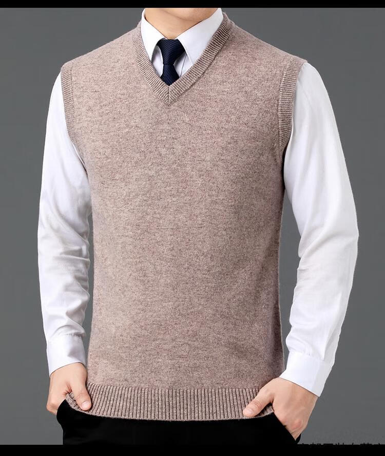 鄂尔多斯市产羊绒衫男加厚套头纯羊绒背心冬休闲衣衫马甲黑色16580a