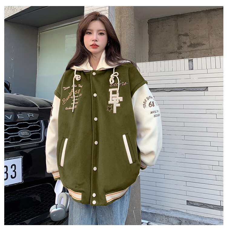 chillg国潮外套美式复古棒球服外套女夹棉加厚秋冬学生宽松连帽夹克