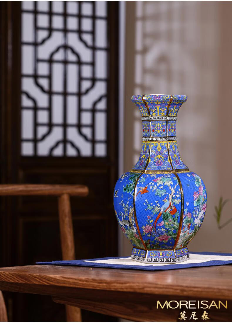 moreisan景德镇陶瓷器花瓶摆件仿乾隆仿古瓷瓶中式古典客厅装饰品摆设