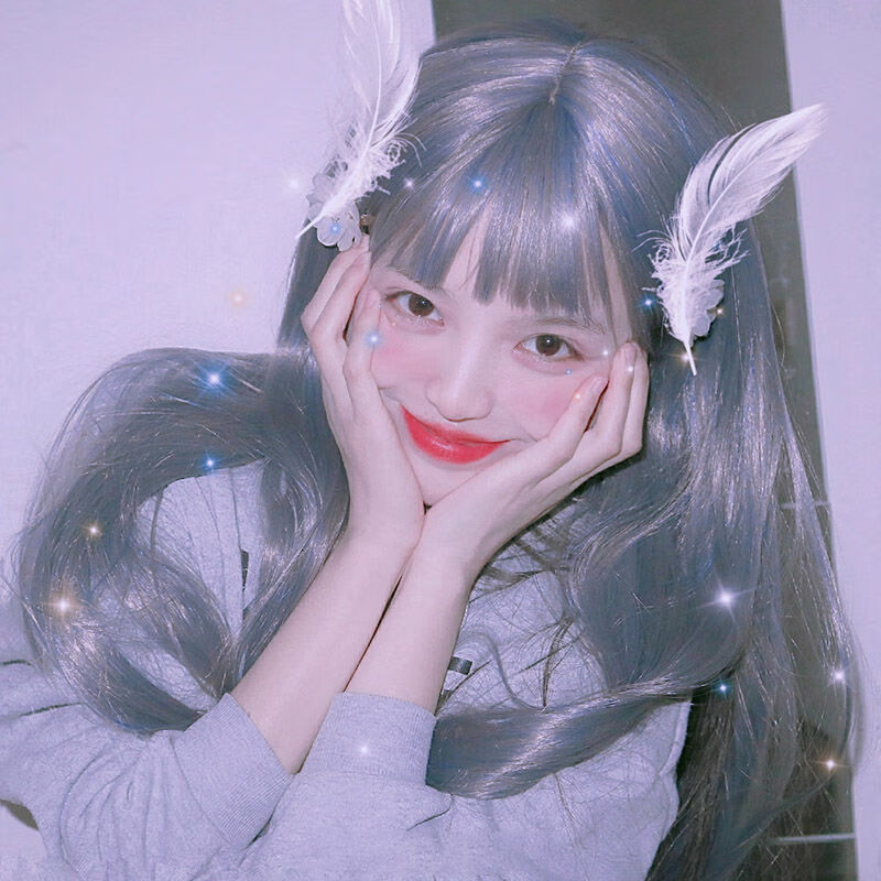 假发lolita软妹烟灰蓝假发男女生万用空气刘海长直发网红可爱cos假毛