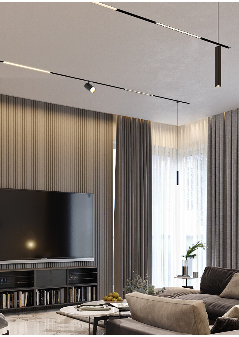 磁吸轨道灯嵌入式明装线条灯无主灯客厅照明磁吸式轨道灯射灯暗装照明