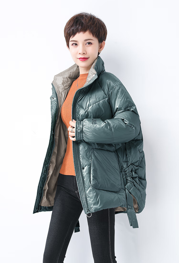 高端轻奢撞色宽松休闲短款羽绒服女装冬装大码欧货时尚保暖加厚衣