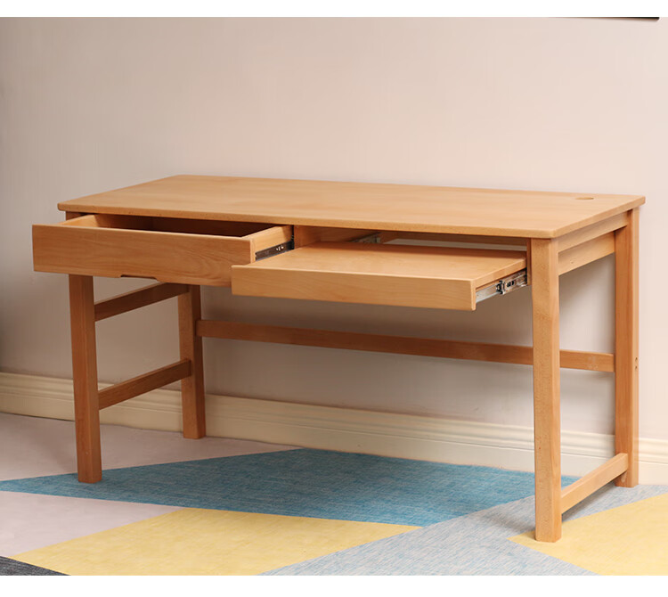 榉木学习桌实木电脑书桌一体家用桌子电脑桌简约榉木学生学习桌子长