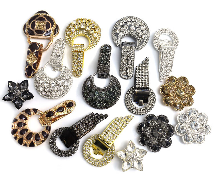 金属纽扣鸭嘴扣女装水钻貂皮对扣貂毛皮草大衣领口配扣扣子1银色1个