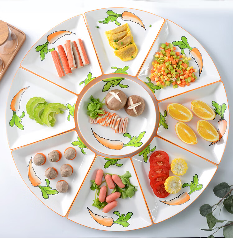 扇形拼盘餐盘组合陶瓷盘子套装圆桌团圆组合扇形拼盘特色年夜饭餐具