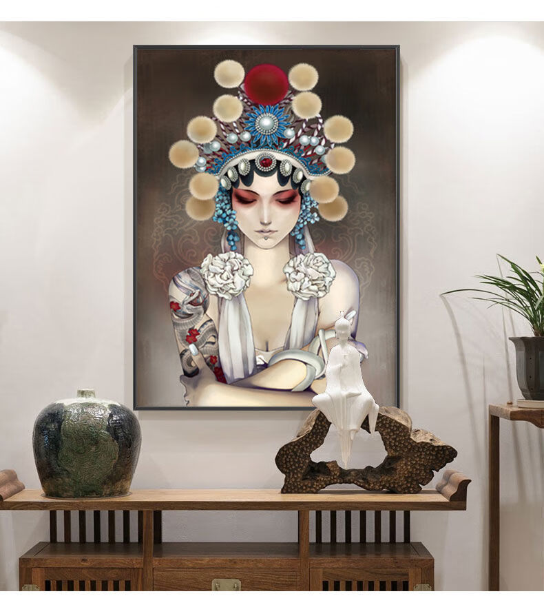 巴洛伊国潮京剧花旦装饰画川菜馆火锅饭店戏曲人物挂画新中式中国风