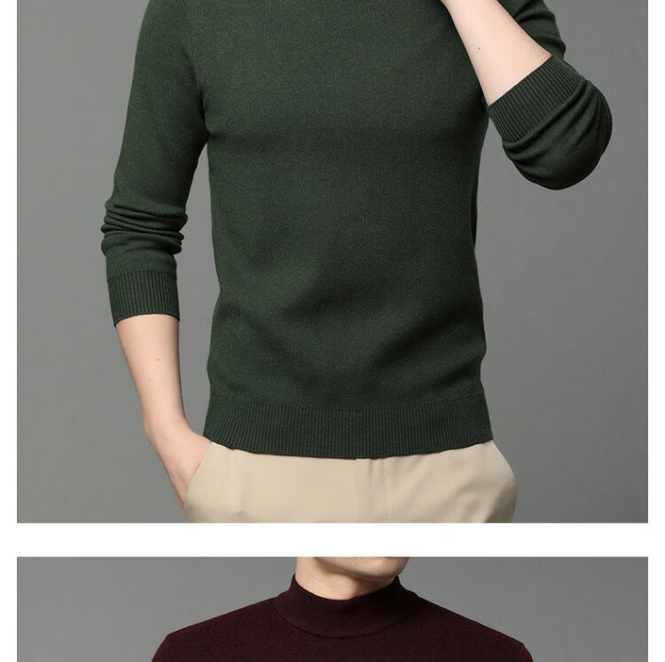 九频道冬装新款男式加厚毛衣中青年休闲纯色半高轻奢高档品牌男装灰色