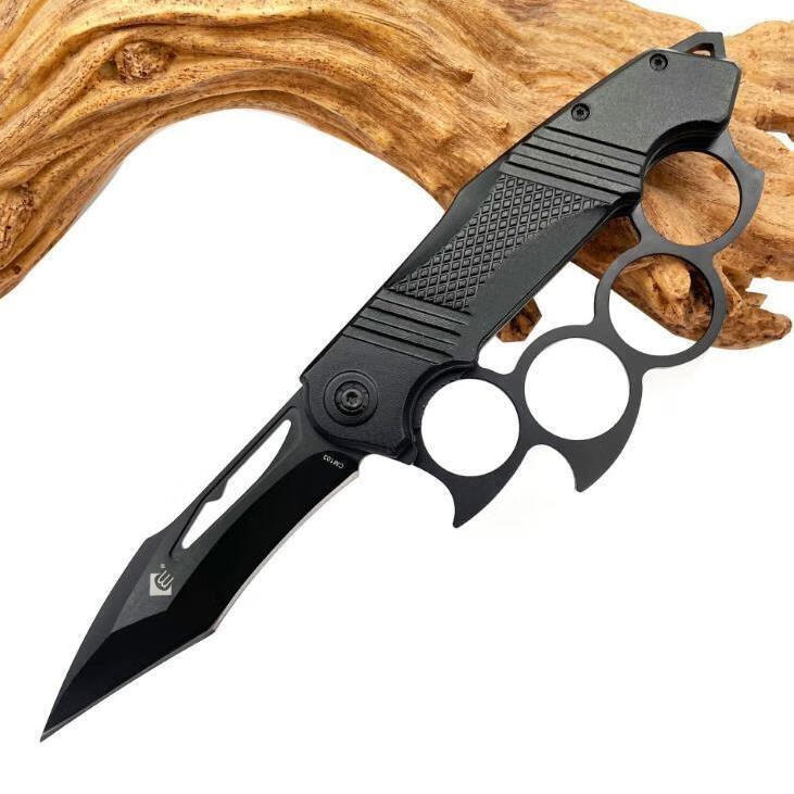 匕手 指虎带刀家用不锈钢水果刀高硬度户外野营求生折叠刀 新拳银