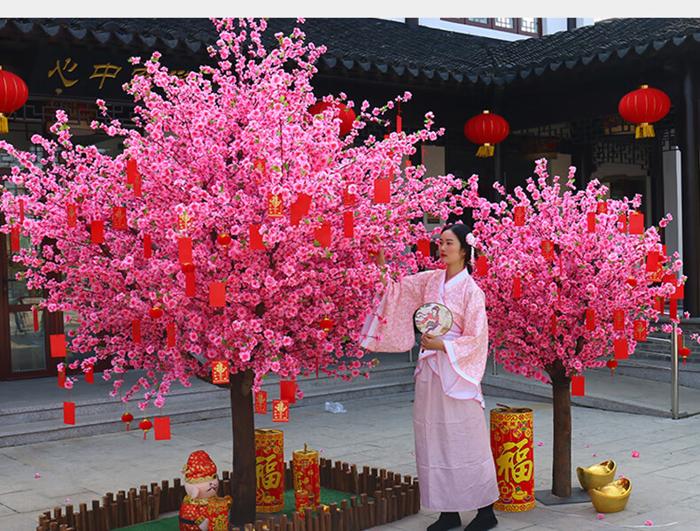 中梦仿真桃花树假桃树室内外装饰商场新年大型许愿树红包祈福树梅花树