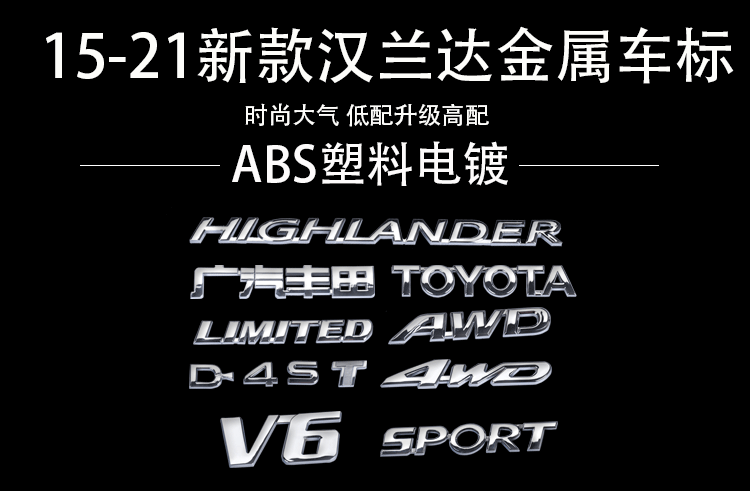 21款汉兰达汽车字母贴运动车尾标贴v6awdlimited尾标装饰1521汉兰达