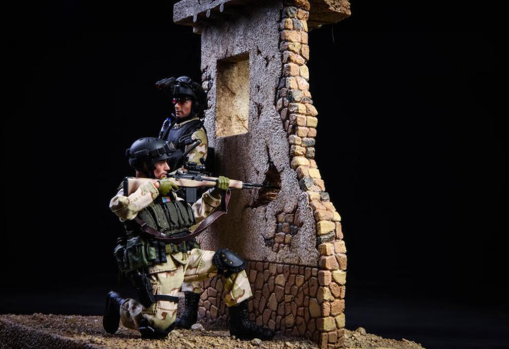 1/12二战军事兵人配件战场废墟场景地台dam墙体6寸7人偶模型 7人偶