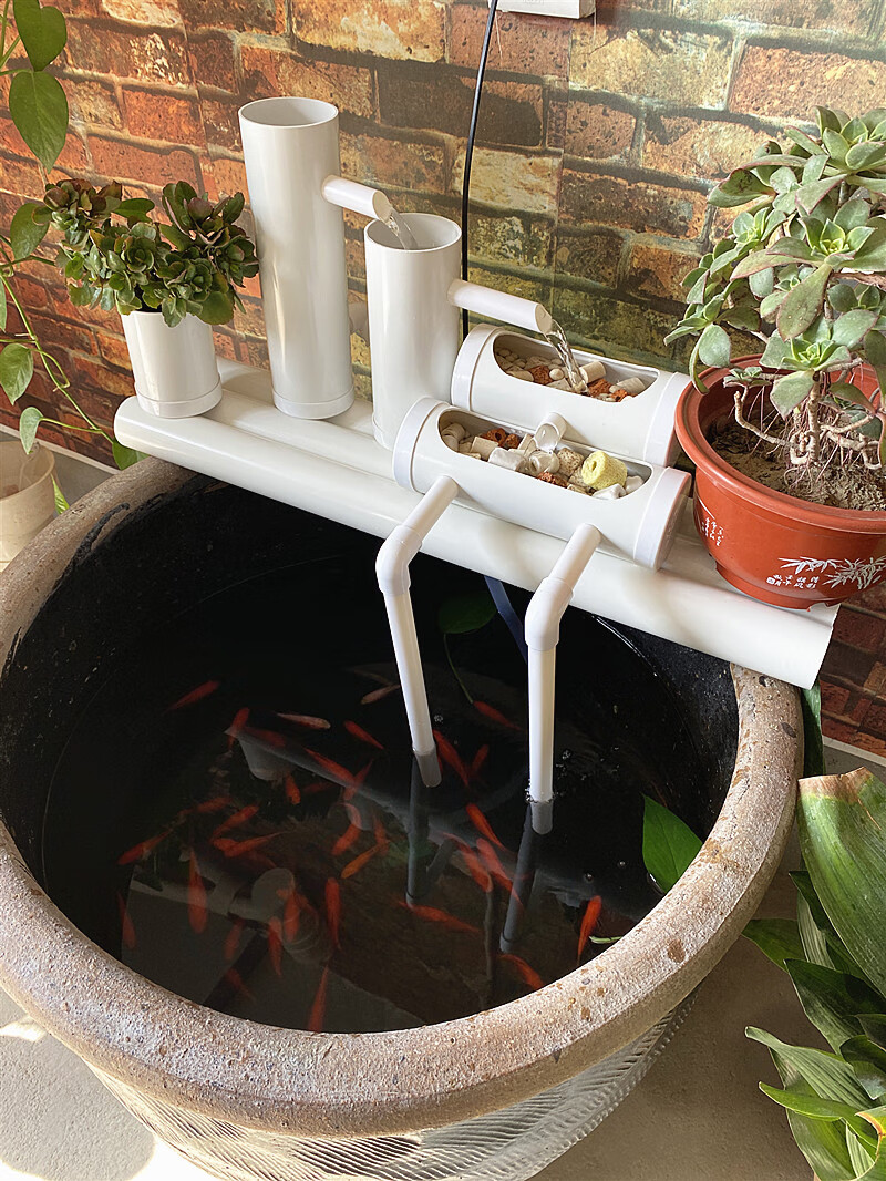 鱼缸过滤外置瀑布式圆形水缸养鱼上置过滤器增氧小鱼池水循环长40cm带