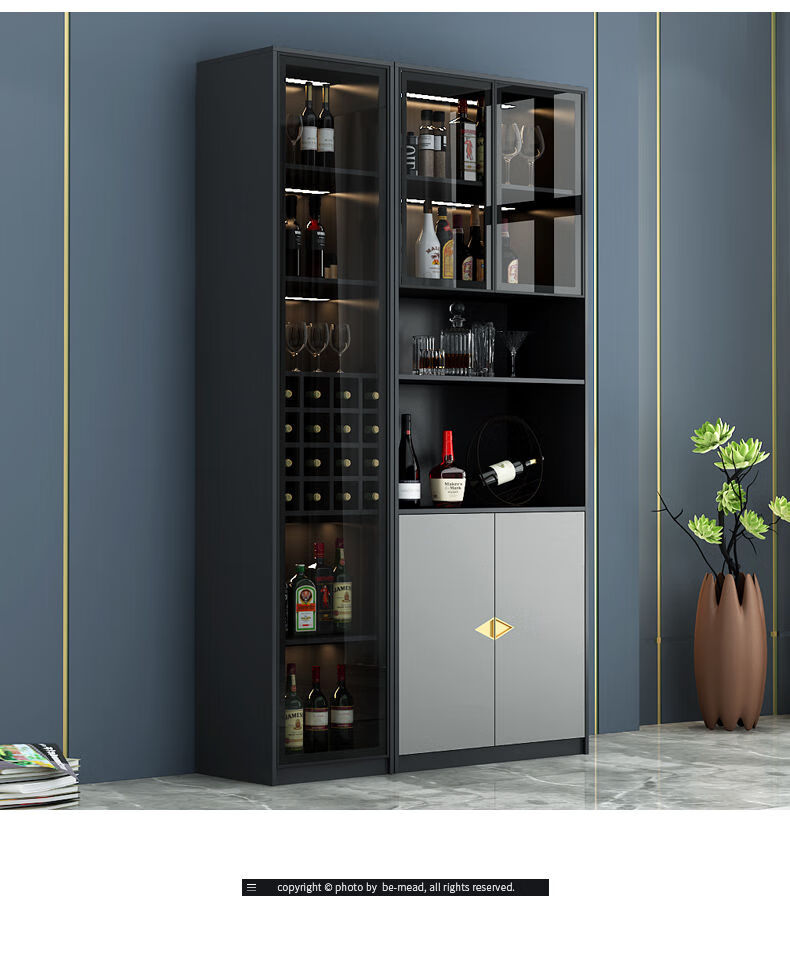 卡罗阁2021新款现代简约靠墙酒柜餐边柜一体北欧客厅家用玻璃门红酒柜