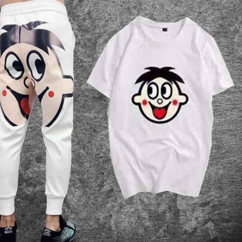 商场同款nrhyz新品旺仔牛奶衣服社会男套装网红抖音一套裤子t恤短袖