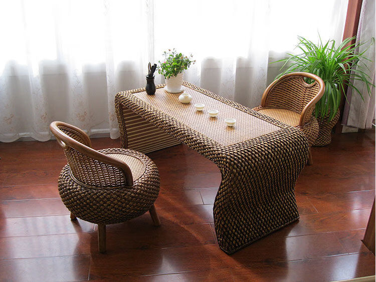 藤编小茶几新中式仿古禅意茶桌阳台功夫茶桌椅组合草编客厅小家具大号