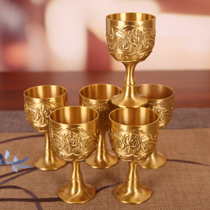 黄酒杯红酒杯铜酒杯纯铜黄铜杯子复古手工供奉一两二两小茶杯纯色水杯