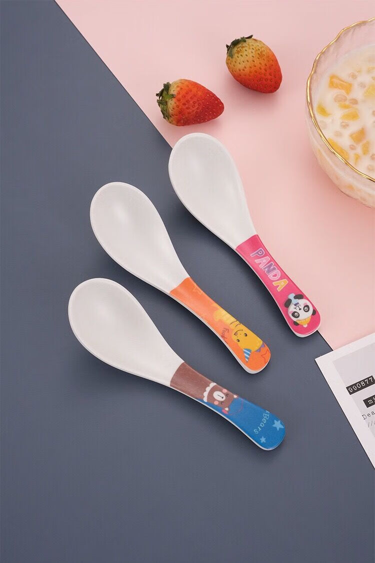 竹纤维环保勺子卡通弯匙家用吃饭小勺子便携可爱学生儿童勺子餐勺1号