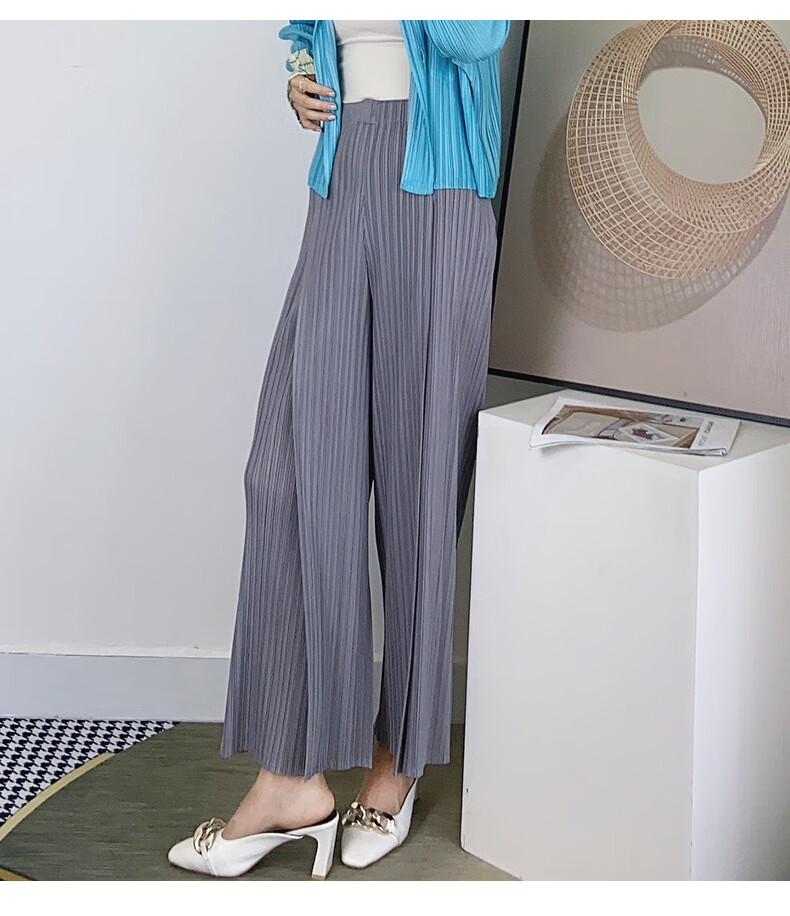 三宅一生褶皱阔腿裤女2021年秋季新款高腰垂感直筒裤宽松显瘦开叉休闲