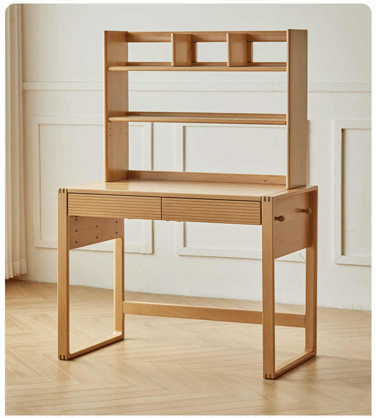 全实木书桌书架一体家用学生写字桌欧洲榉木升降学习桌子 书桌1米 高