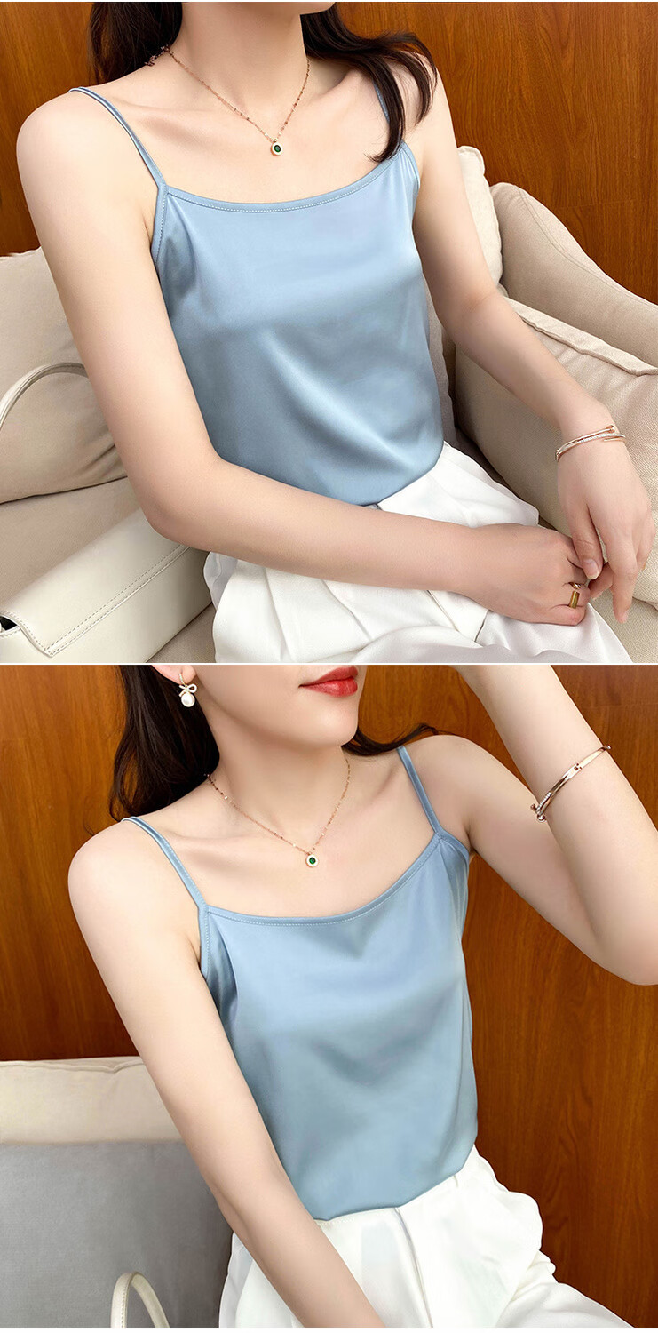 新款内搭吊带背心2021100真丝吊带背心女内搭桑蚕丝打底丝绸缎面性感