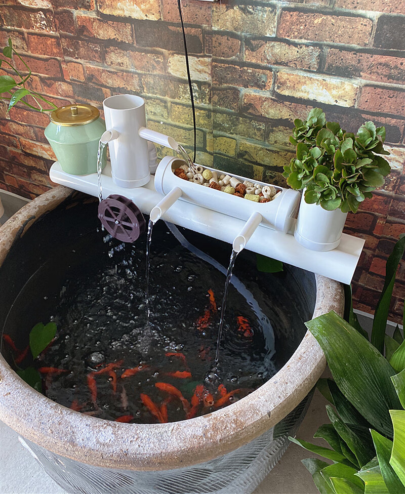 vieruodis 鱼缸过滤器上置水循环流水器瓷缸石槽圆形瓦缸养鱼增氧小型