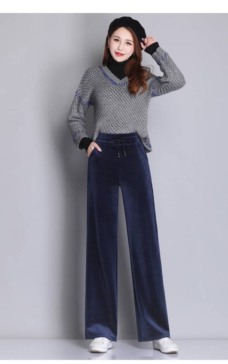 浪莎妈妈裤子冬金丝绒阔腿裤女士中年春款灯芯绒直筒裤休闲加绒裤女秋