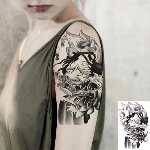 般若纹身贴莲花般若纹身贴男小手臂腿部黑色暗黑手臂半臂花臂防水刺青