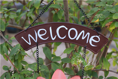 2022新款庭院装饰牌新品复古做旧铁艺花welcome欢迎牌户外花园庭院