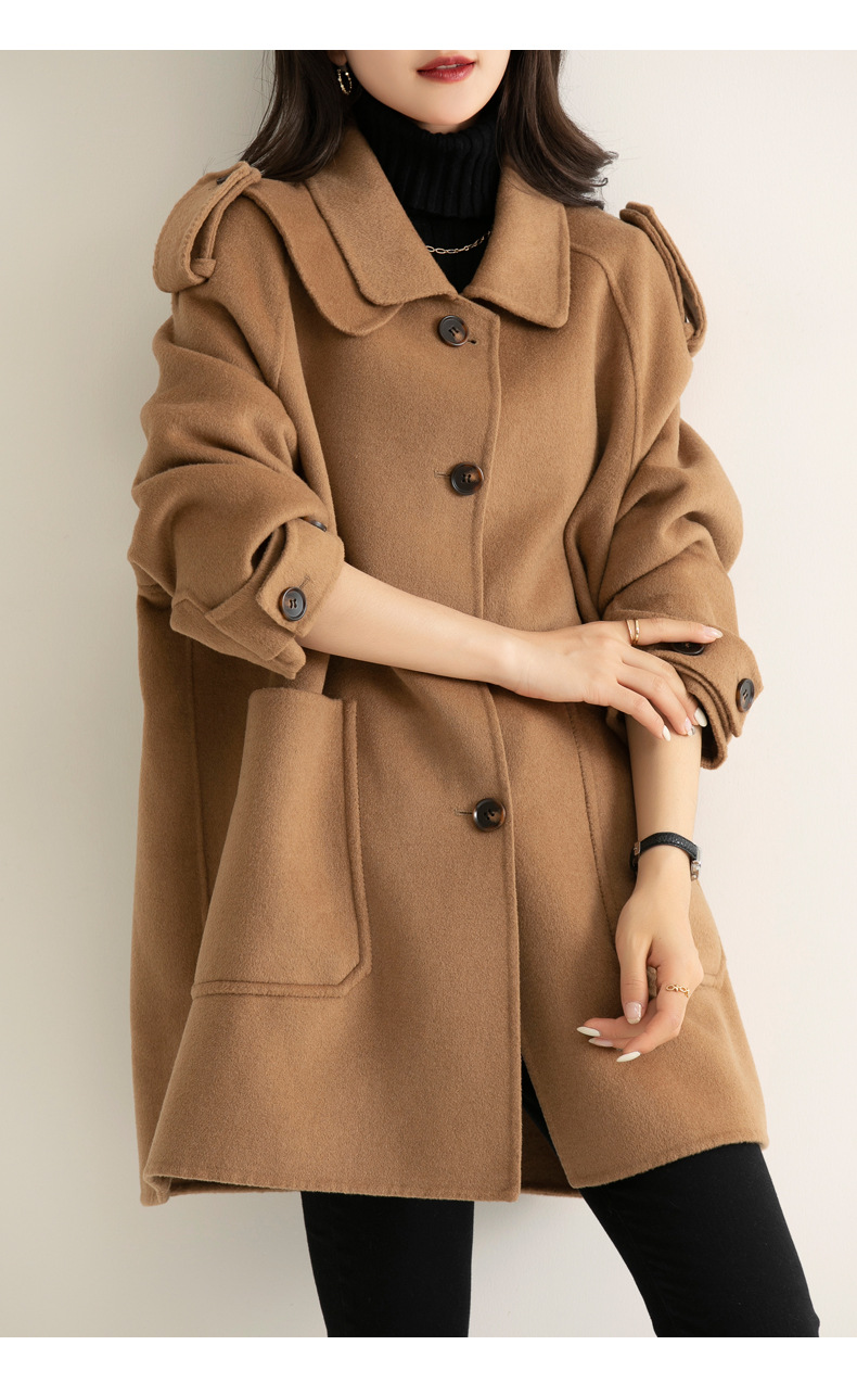 goomillee双面羊绒大衣女中长宽松韩版时尚秋冬新款女式毛呢外套女