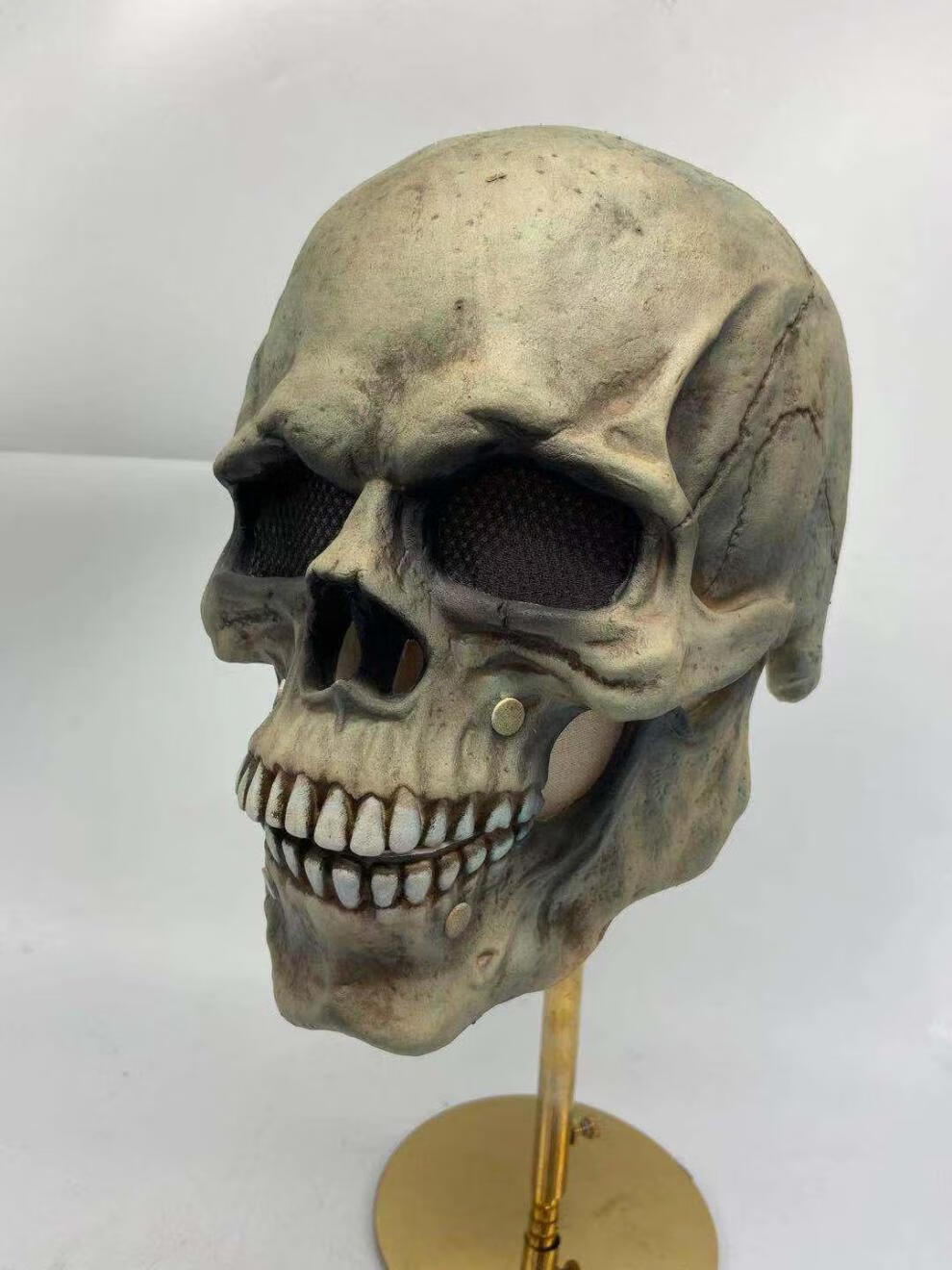 现货直发吓人面具万圣节嘴巴可动乳胶恐怖面具骷髅头套全头颅骨面罩