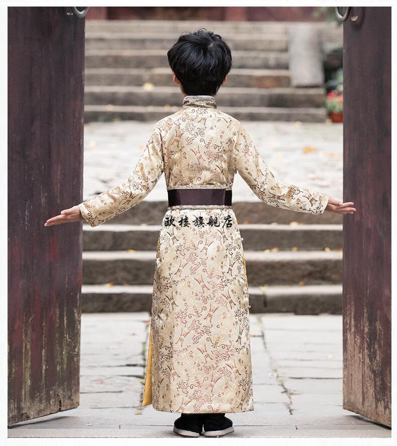 儿童唐装马褂秋冬汉服男童中国风古装公子超仙少爷服加厚套装男孩长袍