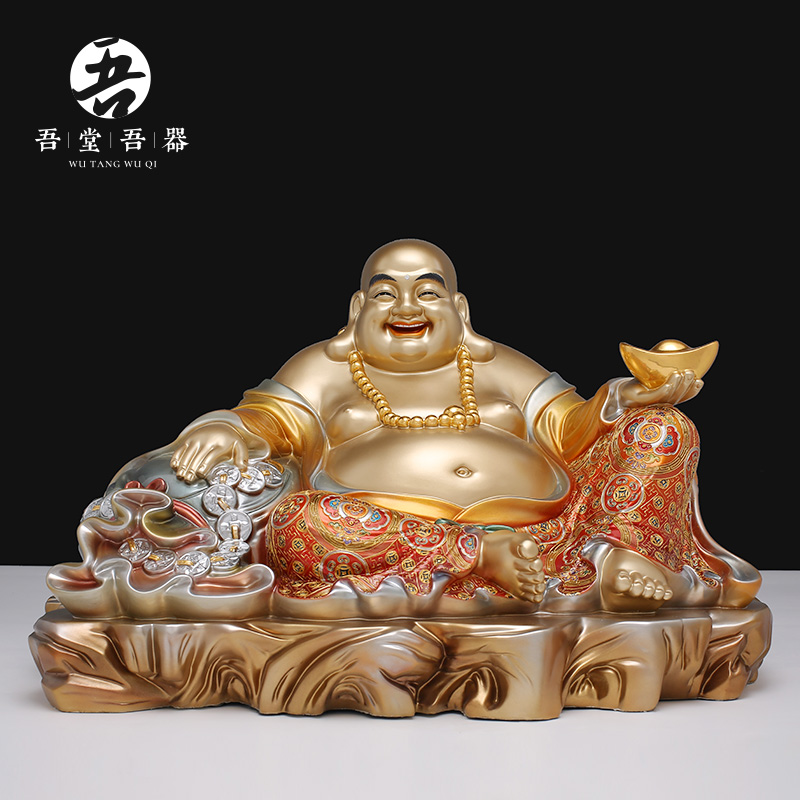 吾堂吾器 弥勒佛像台湾纯铜掐丝珐琅镶宝大肚弥勒佛像笑佛摆件笑口常