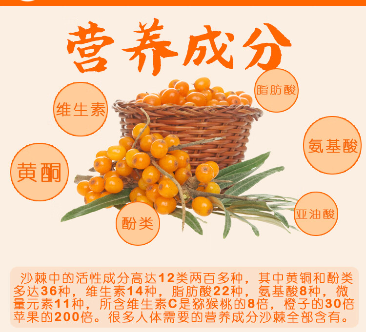 新疆沙棘粉沙棘果干沙棘干果沙棘茶沙棘果汁沙棘果粉500g