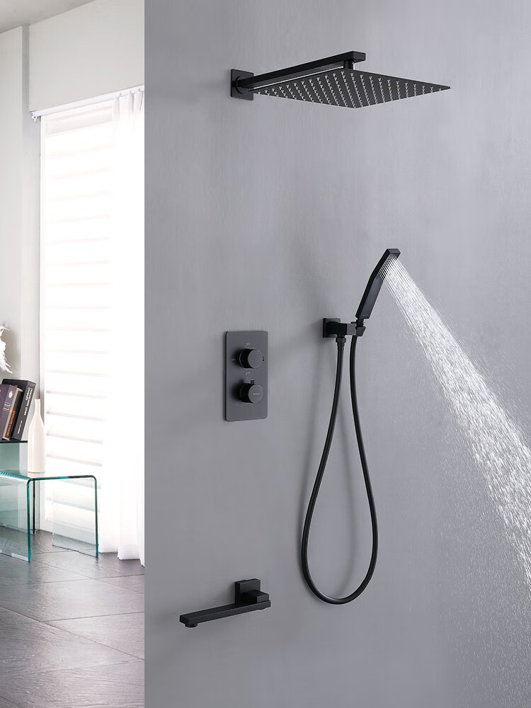 科勒全铜黑色入墙嵌入式暗装恒温花洒冷热多功能淋浴花莫兰莎恒温三