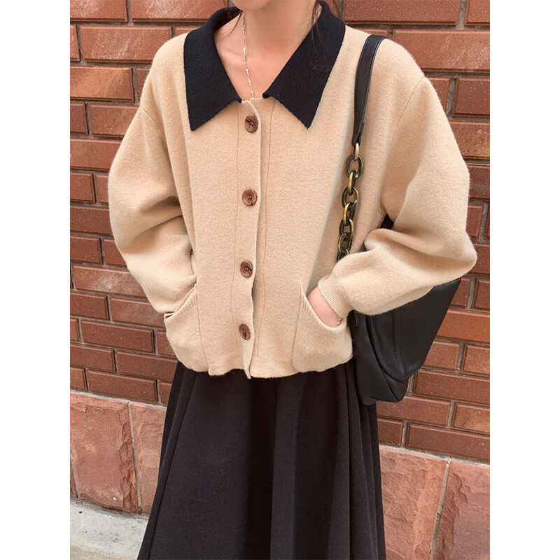 针织衫女复古港风毛衣女秋冬宽松外穿羊毛针织学生ins毛衣开衫时尚潮