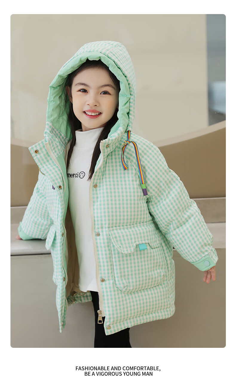 悸呓8岁中大童女孩羽绒服中长款儿童女孩羽绒服7-12岁中大童韩版小