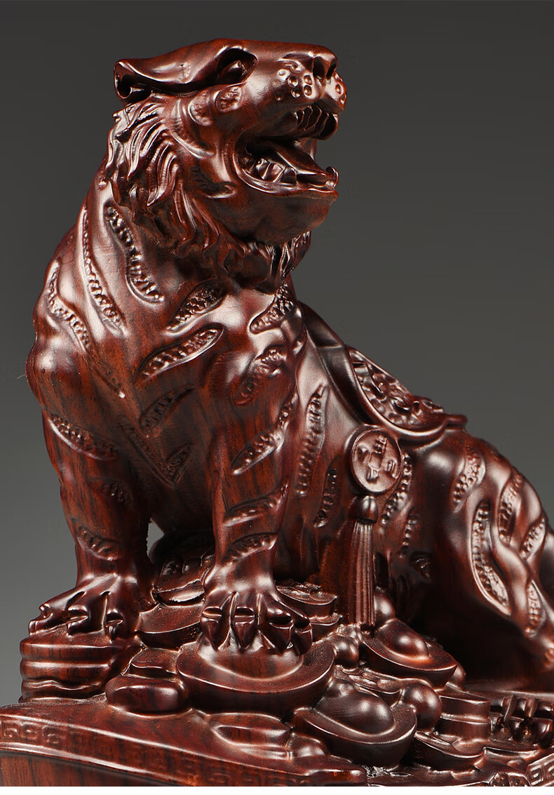 刻木东方 木雕老虎摆件实木十二生肖上山木虎家居客厅办公装饰工艺