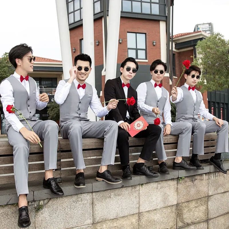 伴郎衬衫伴郎服兄弟装长袖白色衬衫结婚礼兄弟团衣服西式衬衣套装秋季