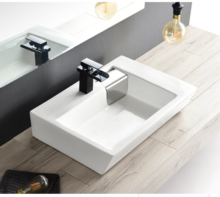 陌利家装建材台上盆侧边后下水洗脸盆艺术洗手盆陶瓷洗漱池洗衣机台盆