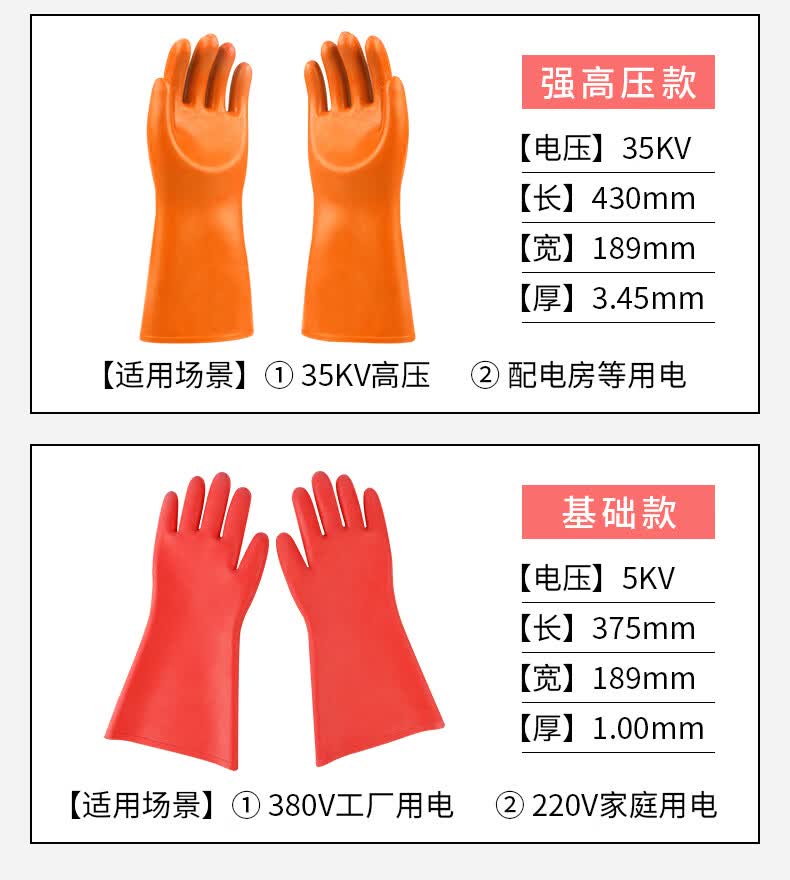 绝缘手套 绝缘手套高压电工防电手套薄款380v橡胶耐磨10kv12kv25kv