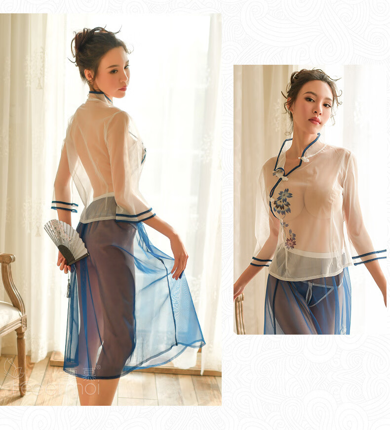 装性感制服诱惑激情套装复古女 白 蓝【民国学生装】 均码