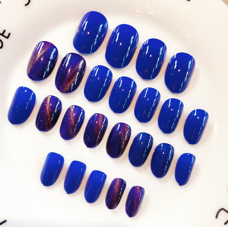 猫眼美甲贴片手指甲片成品网红款渐变色果冻胶穿戴美甲ins光疗甲深紫