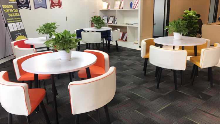 百诺恩 可收纳餐桌家用小户型公寓饭桌商店铺面洽谈桌椅组合会客接待圆桌 灰色圆桌+浅灰皮椅  一桌4椅