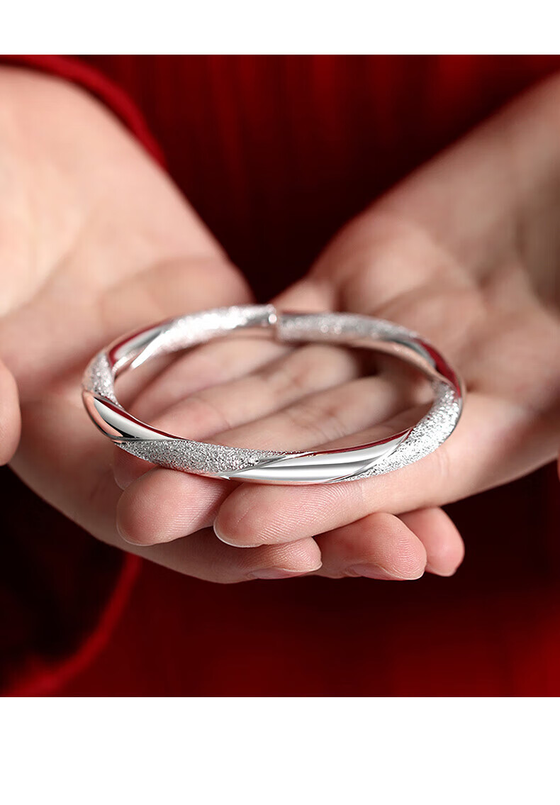 爱交织手镯女银实心银镯子ins小众设计感时尚年轻款 圆款实心爱交织30