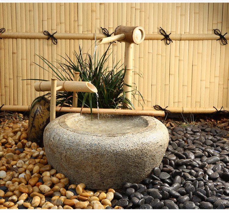 日式水景石钵鹿惊流水景观老石槽户外庭院枯山水水槽喷泉石缸造景日式