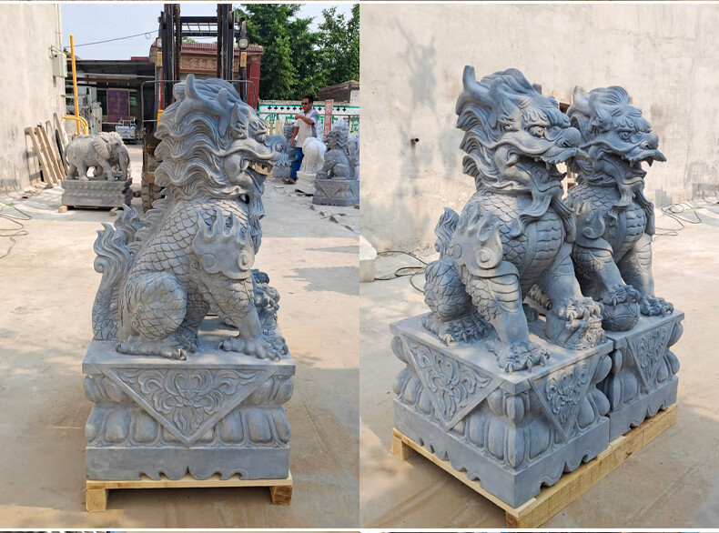 60石雕麒麟公母一对汉白玉青石天然石麒麟别墅庭院酒店家用门口摆件