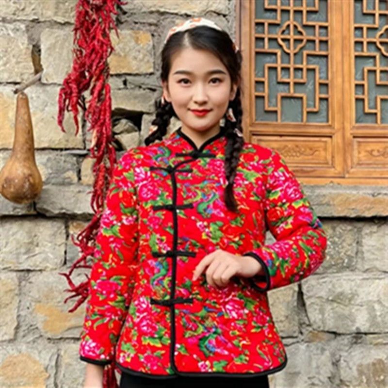 东北花棉袄女民族风小花袄冬季加厚东北大花袄碎花棉服棉衣花棉袄短款