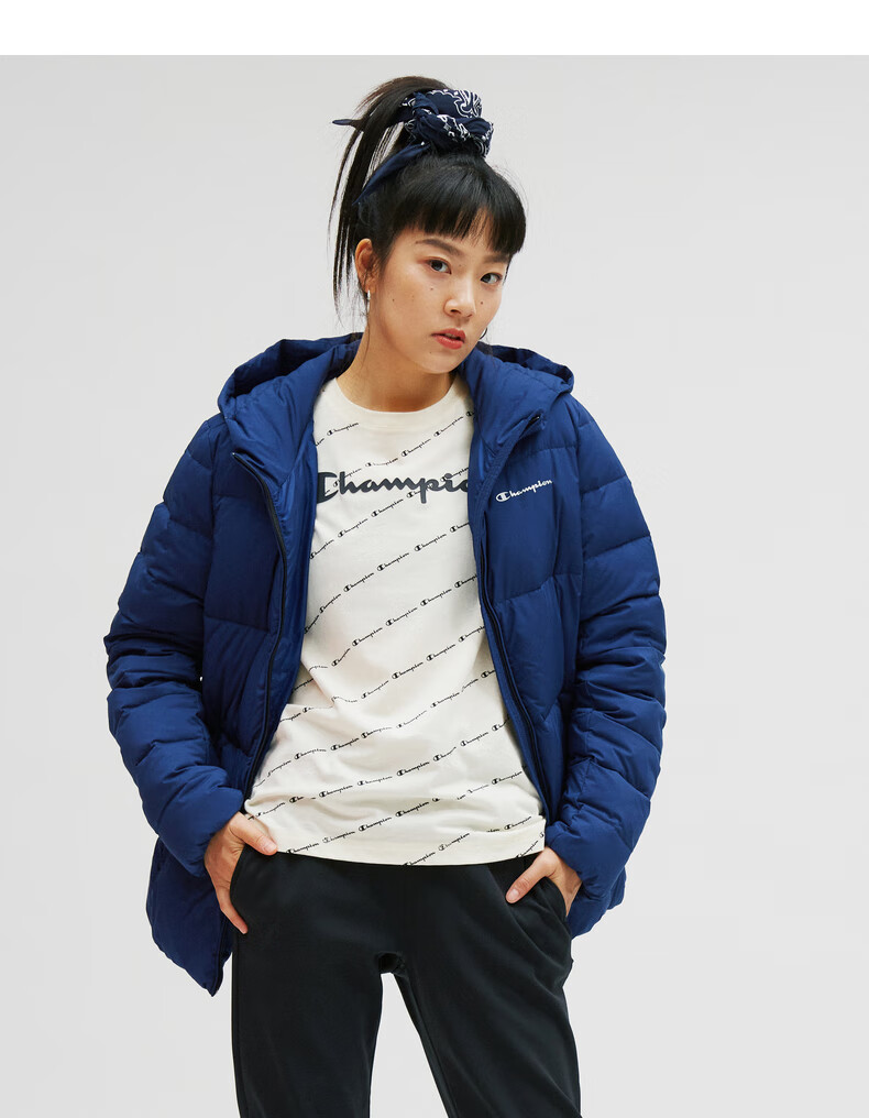 champion冠军冬季新款女式草写小logo连帽羽绒服 紫色 m