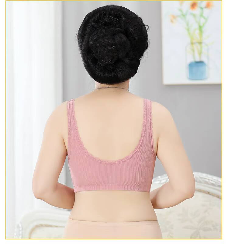 胸罩纯棉美背背心带胸垫一体奶罩妈妈妇女内衣纹胸婆婆女士乐卉红色l