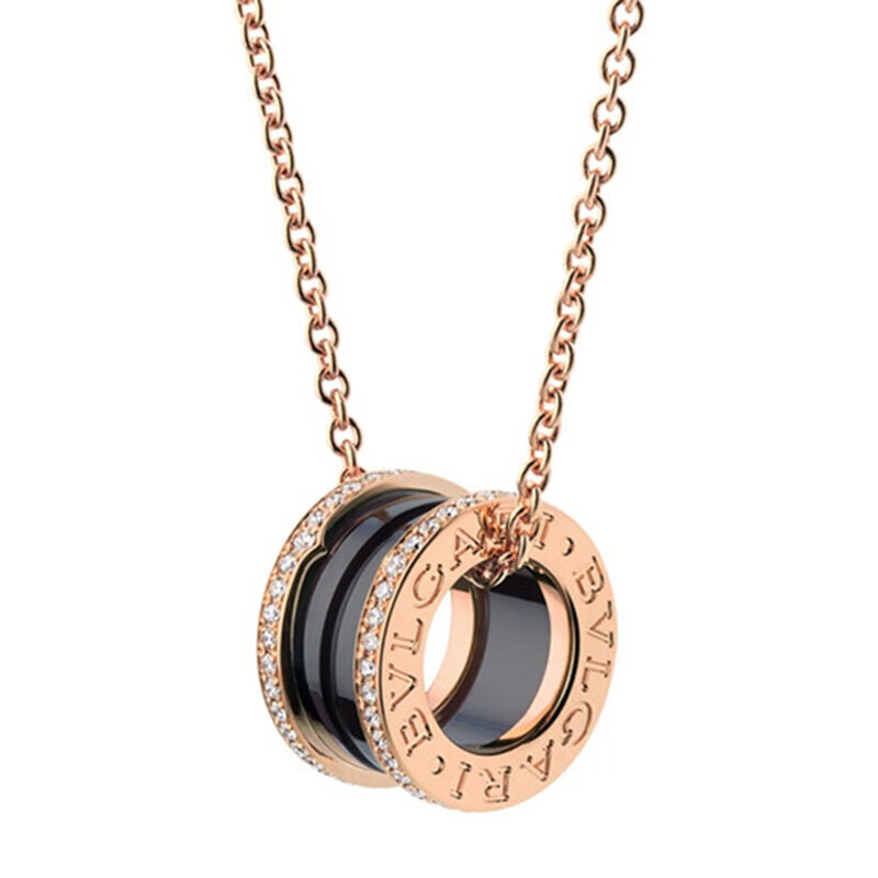 bvlgari宝格丽女士项链锁骨链 18k黑色陶瓷密镶钻吊坠 b.